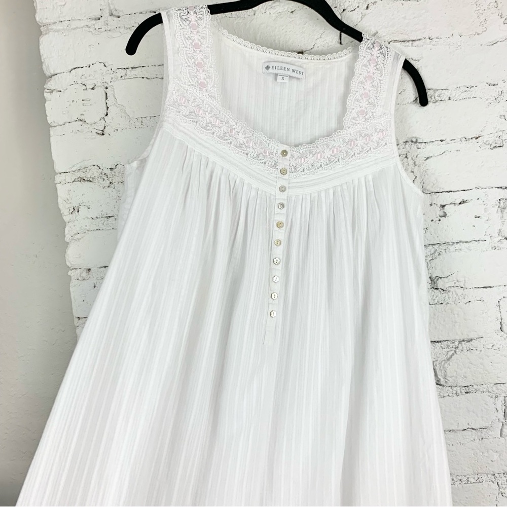 Eileen West White Cotton Lawn Ballet Gown Maxi Nightgown Dress S - Picture 6 of 12